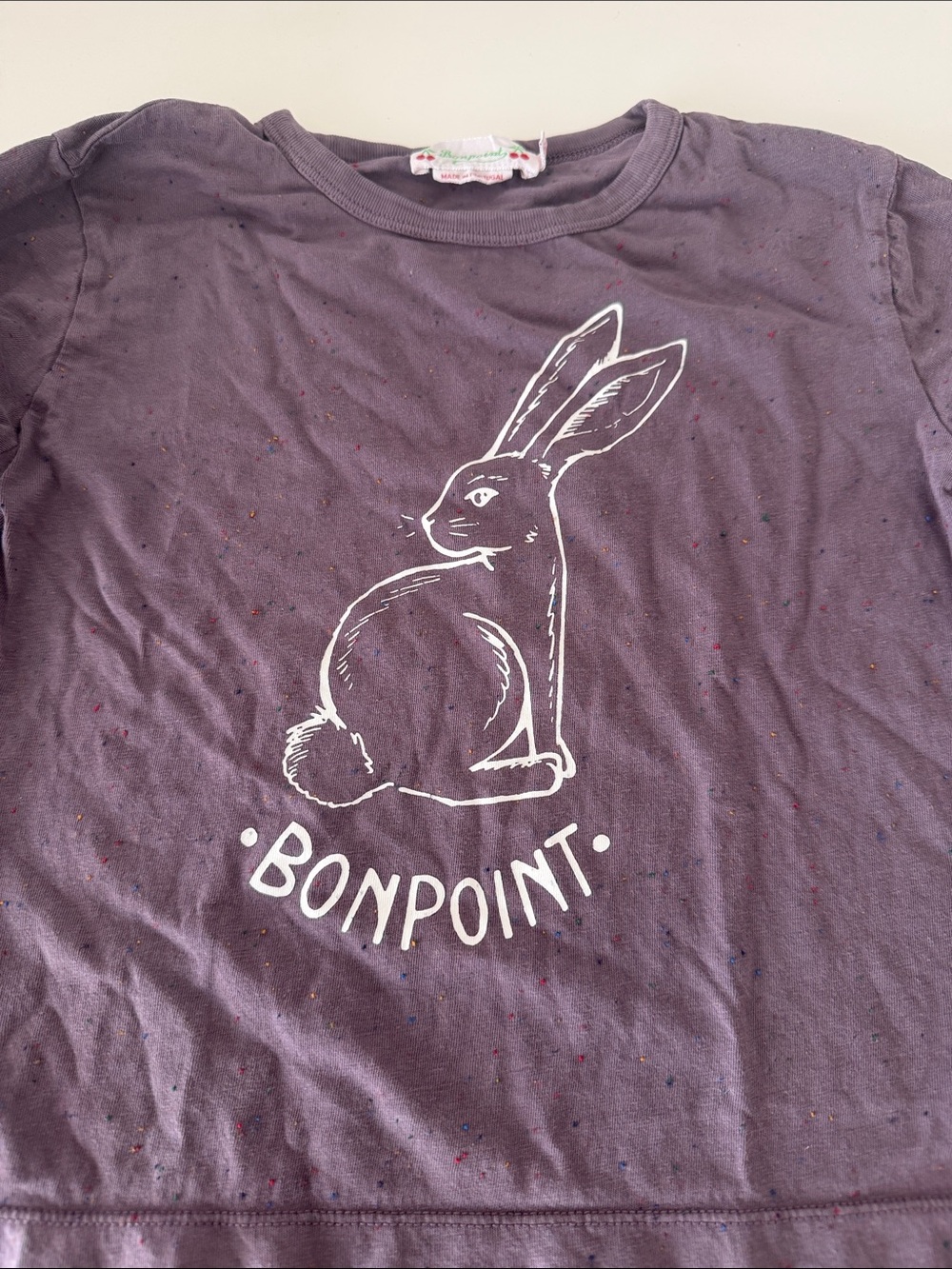 Bonpoint Purple Tee with White Bunny Print